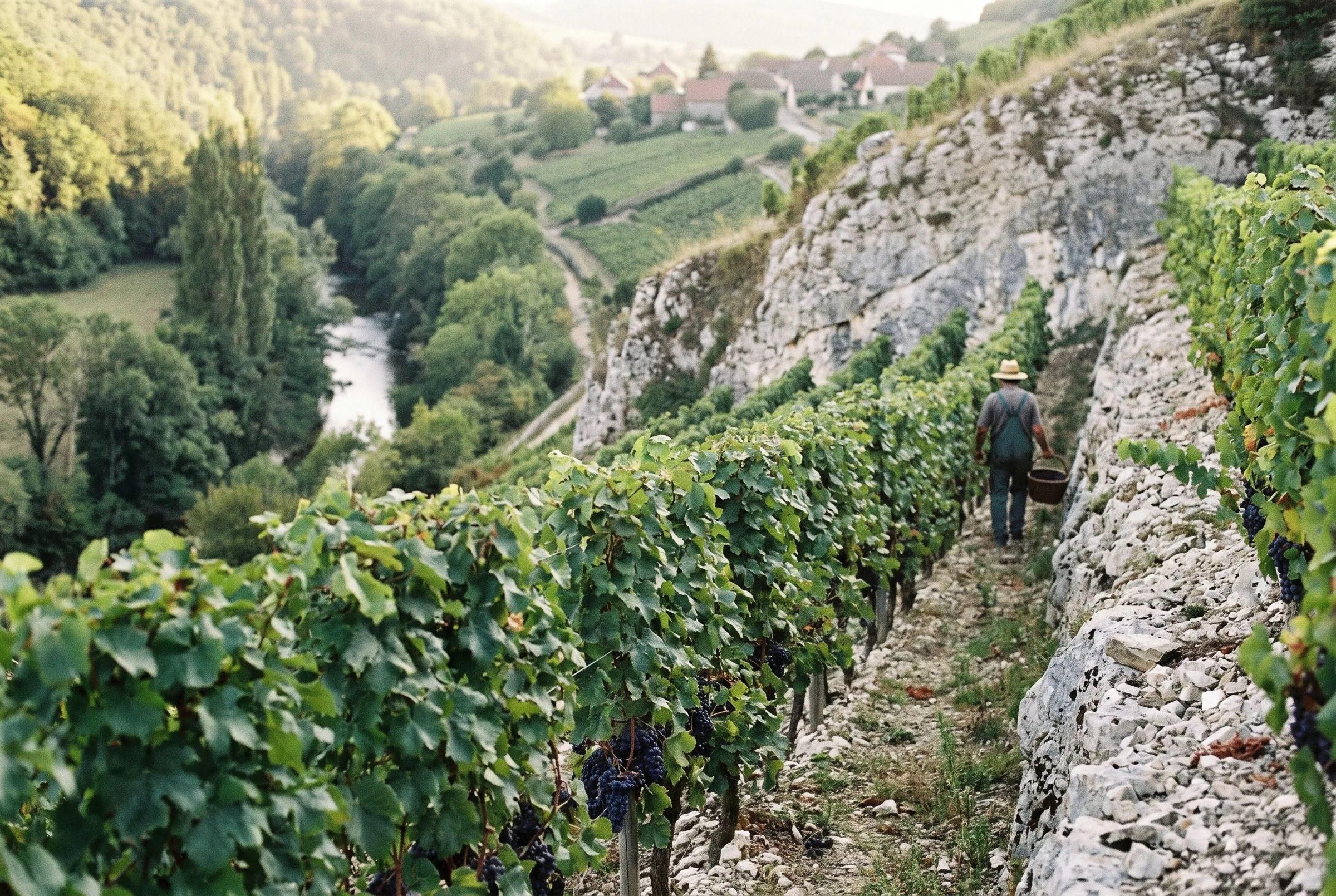 Petite vigne de cépages résistants sur une pente calcaire à Soyhières, au-dessus de la vallée de la Birse